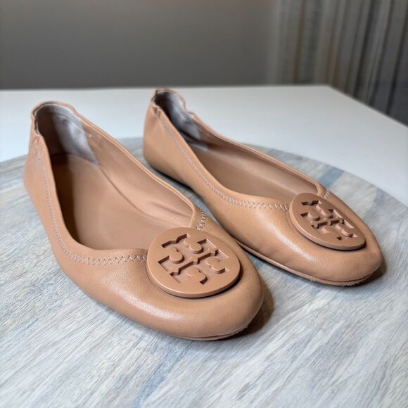 Tory Burch Women's Minnie Travel Flats Beige Leather‎ Tan Make-Up Color Size 7.5 - Picture 1 of 8